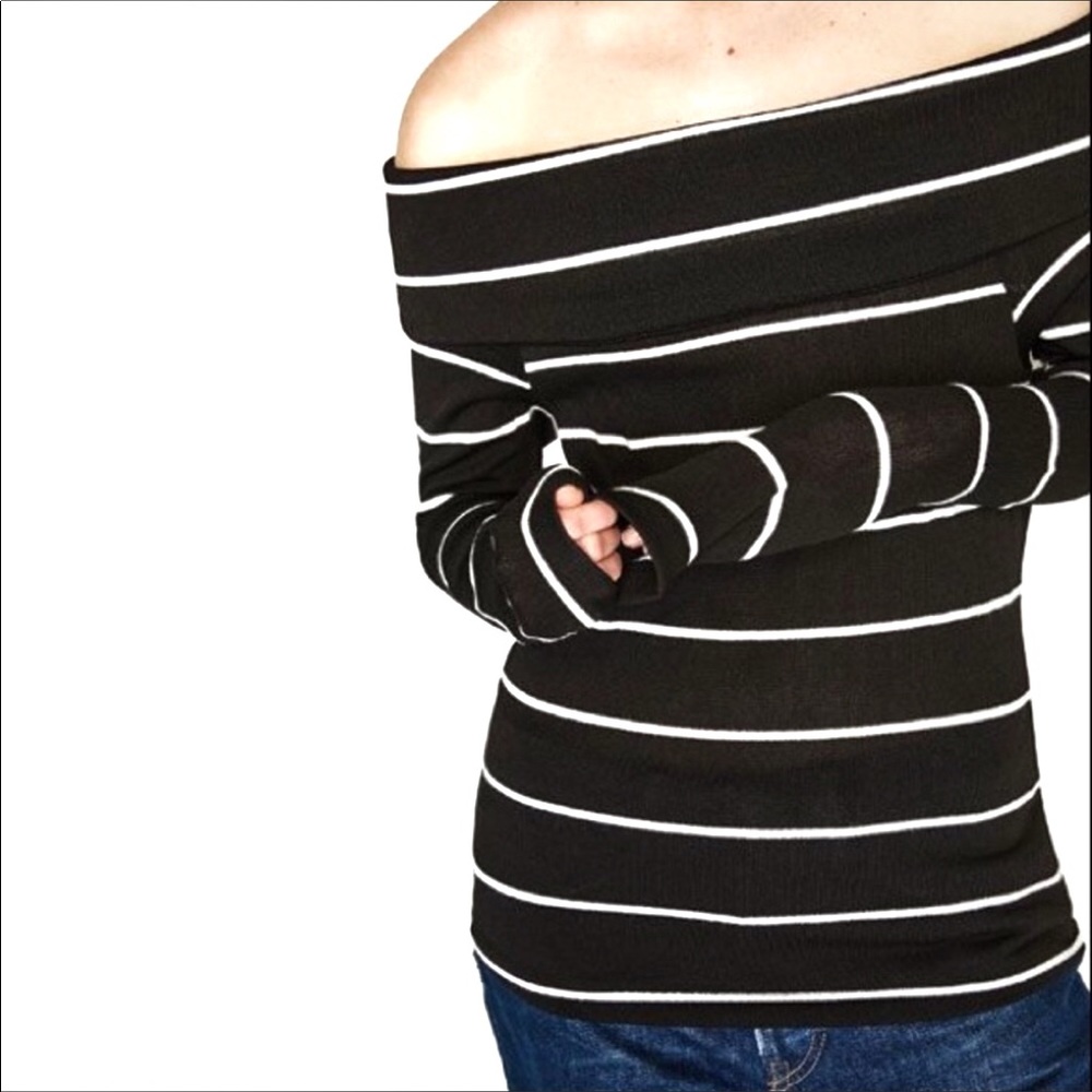 ZARA WOMAN Off Shoulder Striped Longsleeve Top M